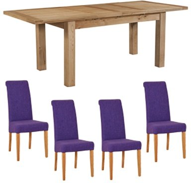 Bristol Oak Extending Dining Table & 4 Purple Fabric Chairs