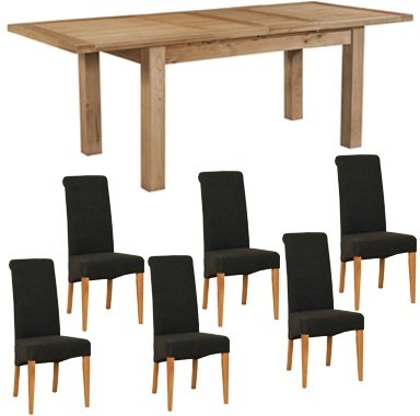 Bristol Oak extending table & 6 charcoal fabric chairs
