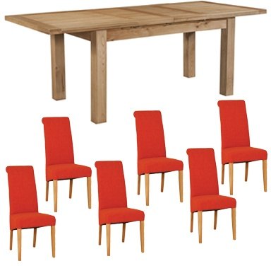 Bristol Bristol Oak extending table & 6 dark orange fabric chairs