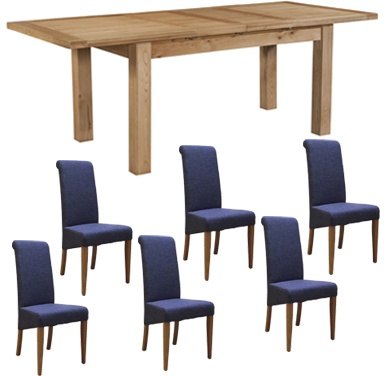 Bristol Bristol Oak extending table & 6 blue fabric chairs