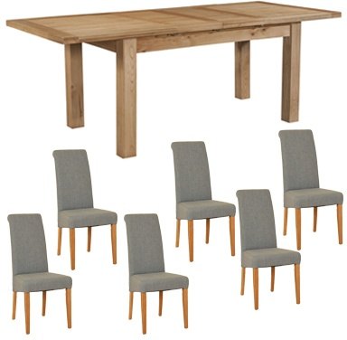 Bristol Bristol Oak extending table & 6 light grey fabric chairs