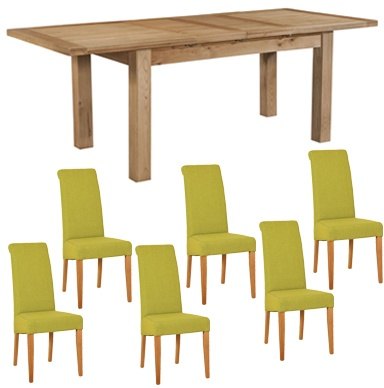 Bristol Oak extending table & 6 lime fabric chairs