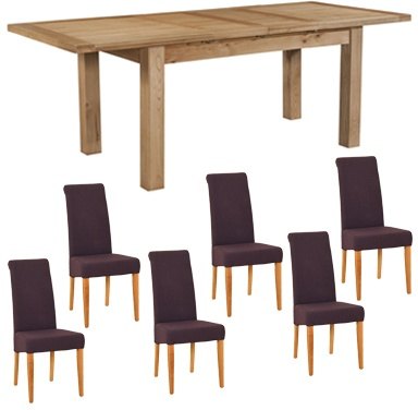 Bristol Oak extending table & 6 mauve fabric chairs