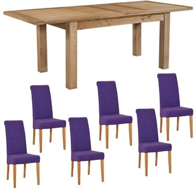 Bristol Bristol Oak extending table & 6 purple fabric chairs