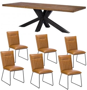 Soho 200cm Dining Table with 6 Tan Cooper Chairs