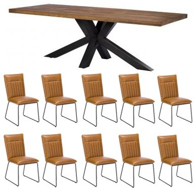 Soho Holburn 240cm Dining Table with 10 Tan Cooper Chairs