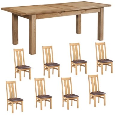 Bristol 180cm Extending Dining Table with 8 Twin Slat Dining Chairs