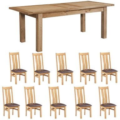 Bristol Bristol Oak 180cm Extending Dining Table with 10 Twin Slat Dining Chairs