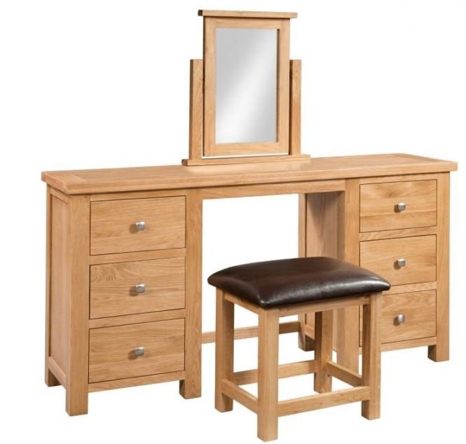 Bristol Oak Double Pedestal Dressing Table with Stool