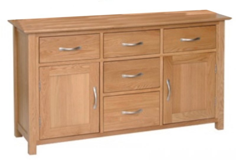 Lisbon Oak 2 Door 5 Drawer Large Sideboard