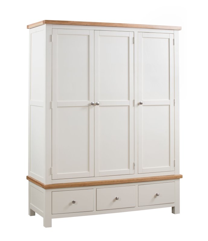 Bristol Ivory Painted Triple Wardrobe with 3 Drawers