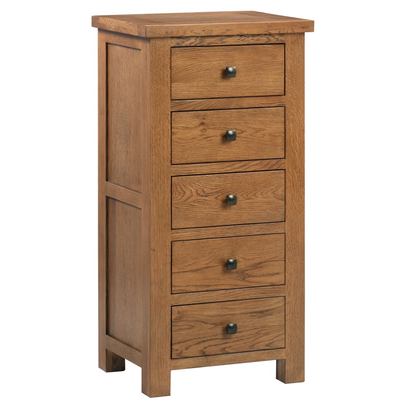 Bristol Rustic Oak 5 Drawer Tall Chest