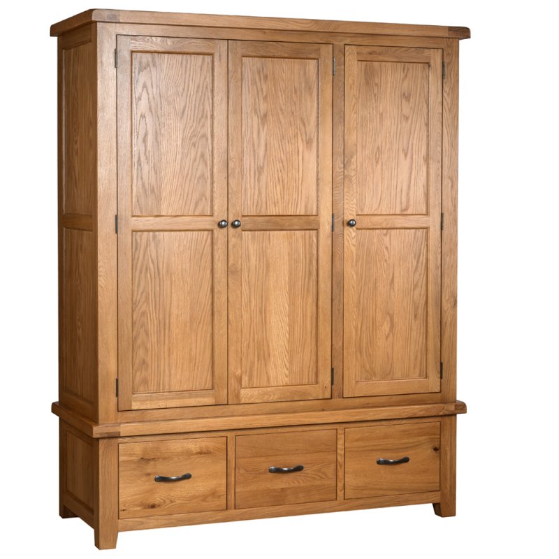 Oaken Triple Wardrobe with 3 Drawers