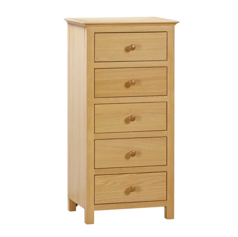 Portland Oak 5 Drawer Tall Chest