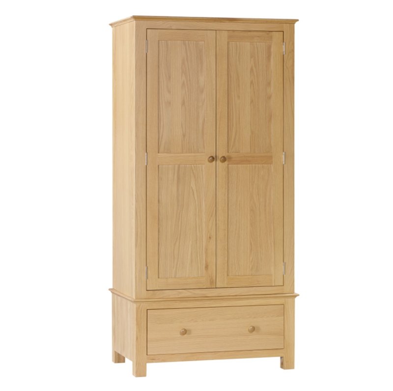 Portland Oak Double Wardrobe with 1 Drawer