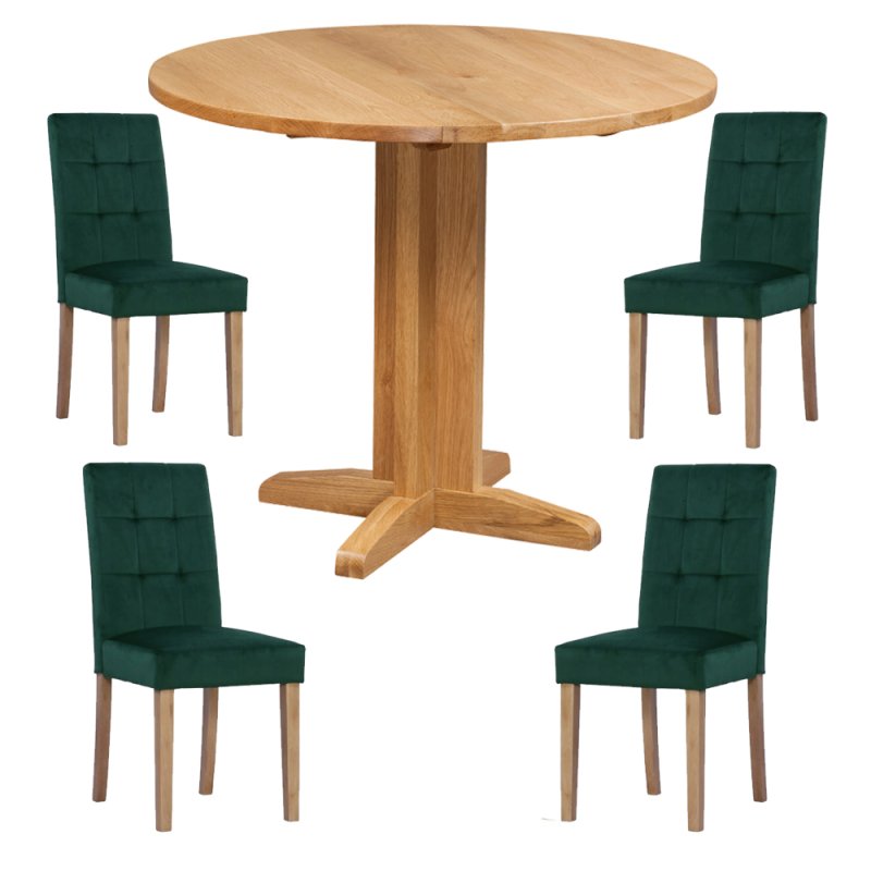 Bristol Oak Drop Leaf table with 4 Ashbury Forest Velvet Chairs