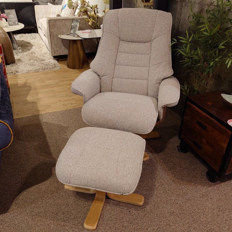 Clearance Palma Greige Fabric Swivel Chair & Stool