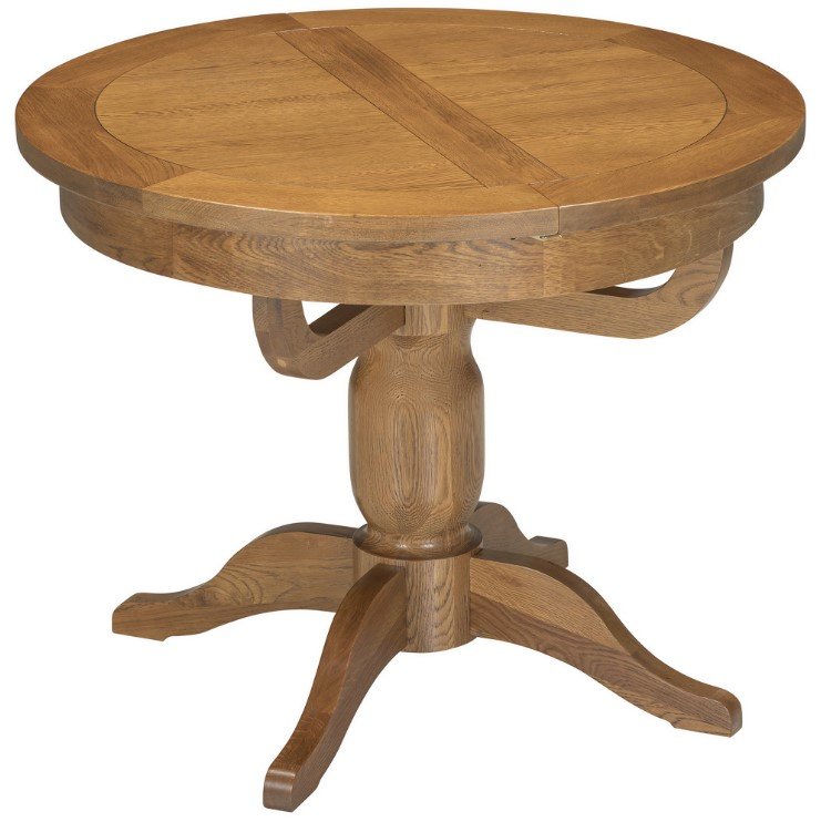 Bristol Rustic Oak Round Extending Pedestal Dining Table 100-135cm