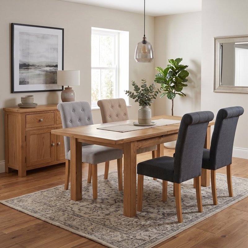 Bristol Oak 120-153cm Extending Table with 4 Scroll Back Chairs (Stone)