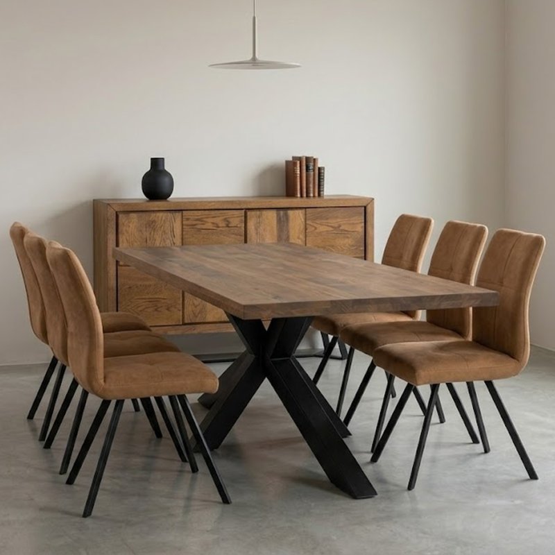 Soho 180cm Dining Table with 6 Tan HK Chairs