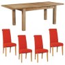 Bristol Oak Extending Dining Table & 4 Dark Orange Fabric Chairs