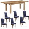Bristol Oak extending table & 6 blue fabric chairs